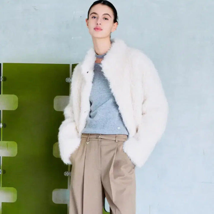 [BUNJANG] Loeuvre Fox Fur High Neck Short Jacket (Size 2) / [루에브르] 폭스퍼 하이넥 숏자켓 (사이즈2)