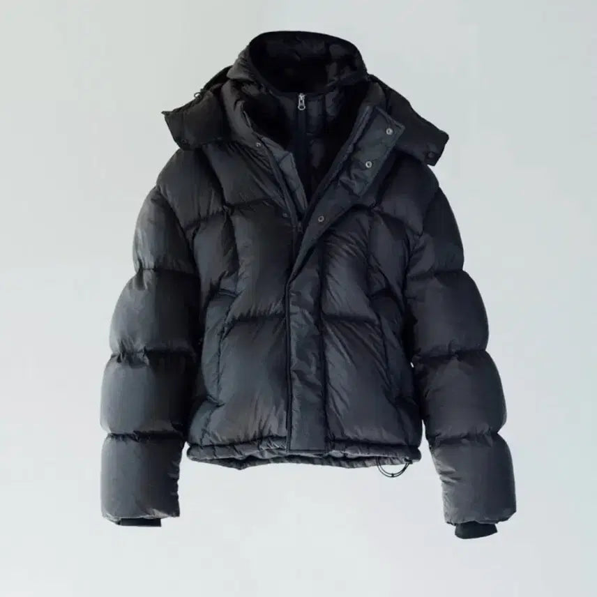 [BUNJANG] Bellelie Hooded Goose Down Puffer Jacket Cross Line Ripstop Black / 벨리에 패딩 크로스 라인 후디드 구스 다운 - 립스탑 블랙