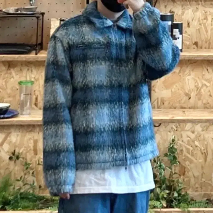 [BUNJANG] Thisisneverthat Brushed Check Jacket / [M] 디스이즈네버댓 브러쉬드 체크 자켓 블루 후리스 모헤어