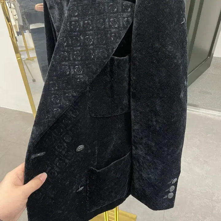 [BUNJANG] Chanel 21A Camellia Pattern Velvet Double Jacket / (38) 샤넬 21A 공방컬렉션 까멜리아 패턴 벨벳 더블자켓