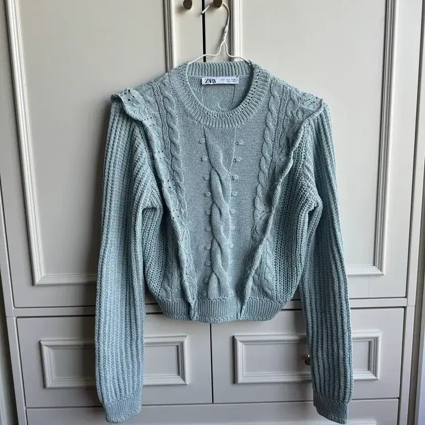 [BUNJANG] Zara Cable Ruffle Summer Knit Sweater Mint / 자라 케이블 러플 여름 니트 스웨터 민트