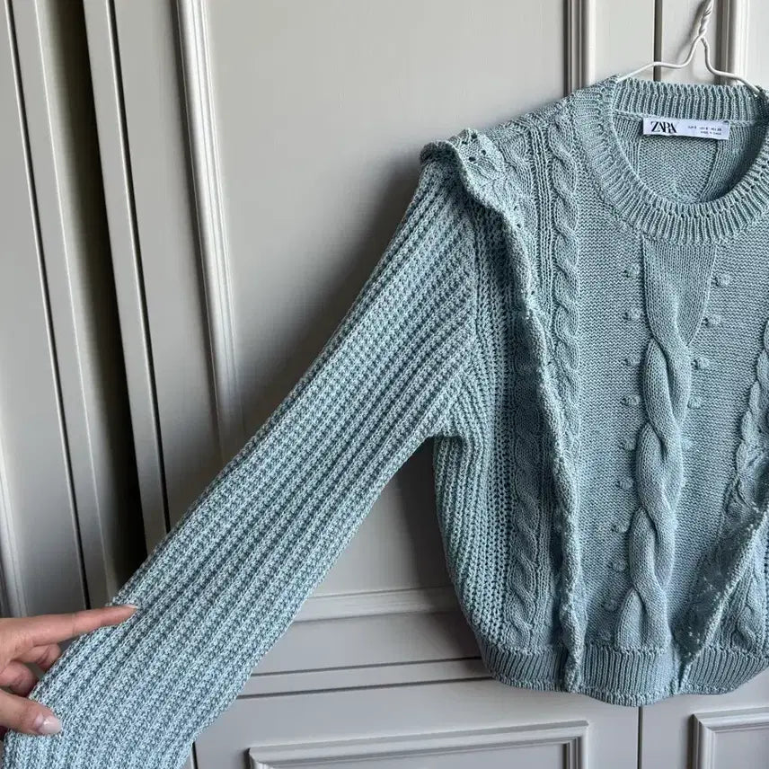 [BUNJANG] Zara Cable Ruffle Summer Knit Sweater Mint / 자라 케이블 러플 여름 니트 스웨터 민트