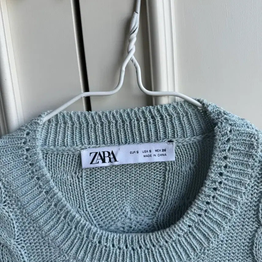 [BUNJANG] Zara Cable Ruffle Summer Knit Sweater Mint / 자라 케이블 러플 여름 니트 스웨터 민트