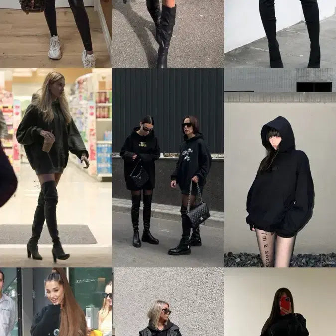 [BUNJANG] H&amp;M Oversized Fleece Hoodie Dress - Black / 새제품 오버사이즈 기모 후드 원피스 블랙 H&amp;M 해외 스트릿패션
