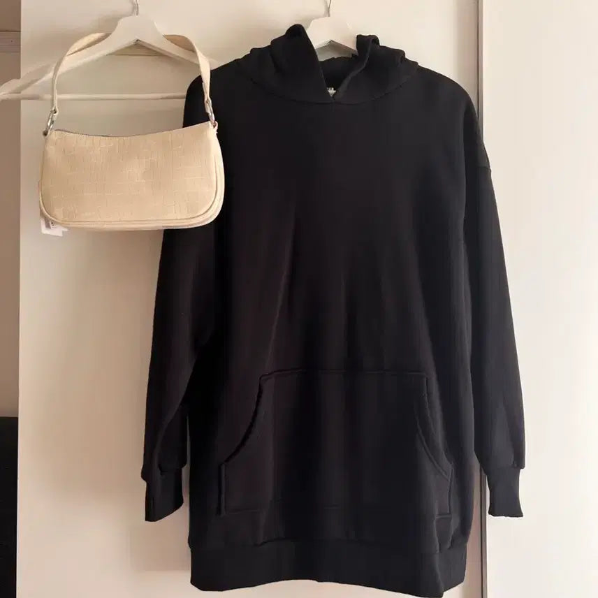 [BUNJANG] H&amp;M Oversized Fleece Hoodie Dress - Black / 새제품 오버사이즈 기모 후드 원피스 블랙 H&amp;M 해외 스트릿패션