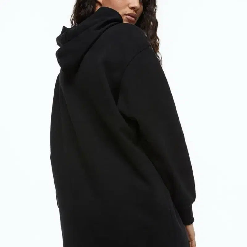 [BUNJANG] H&amp;M Oversized Fleece Hoodie Dress - Black / 새제품 오버사이즈 기모 후드 원피스 블랙 H&amp;M 해외 스트릿패션