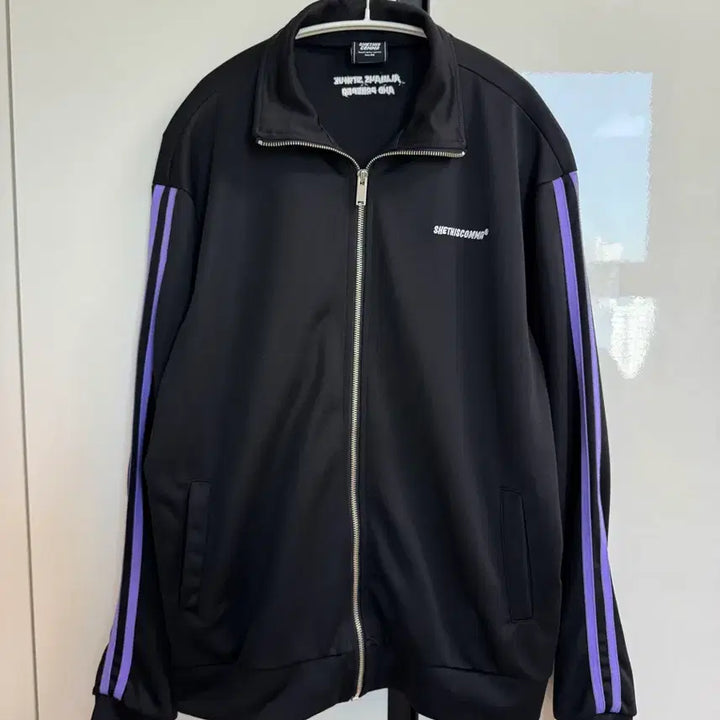 [BUNJANG] SHE'S THE COMMA Black Track Jacket Purple Line L Size / SHETHISCOMMA 블랙 트랙 자켓 퍼플 라인 L사이즈