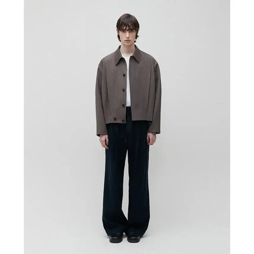 [BUNJANG] Cour Plissé Wool Jacket Melange Brown / 쿠어 랩 플리츠 울 자켓 미니멀 블루종 점퍼 멜란지브라운