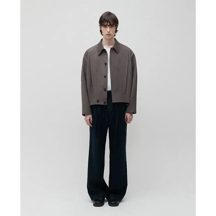 [BUNJANG] Cour Plissé Wool Jacket Melange Brown / 쿠어 랩 플리츠 울 자켓 미니멀 블루종 간절기 점퍼 멜란지브라운