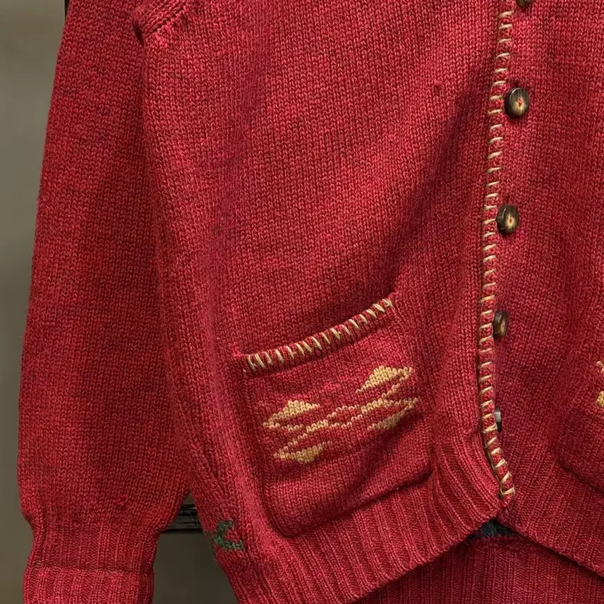 [BUNJANG] Benetton Virgin Wool Embroidered Knit Cardigan / (L) 베네통 버진울 자수 디테일 니트 가디건 8.9