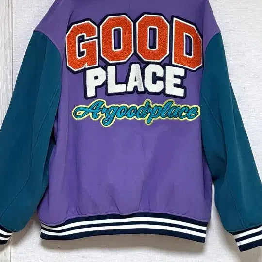 [BUNJANG] H&amp;M Color Block Baseball Jacket / H&amp;M 퍼플 그린 배색 야구 점퍼