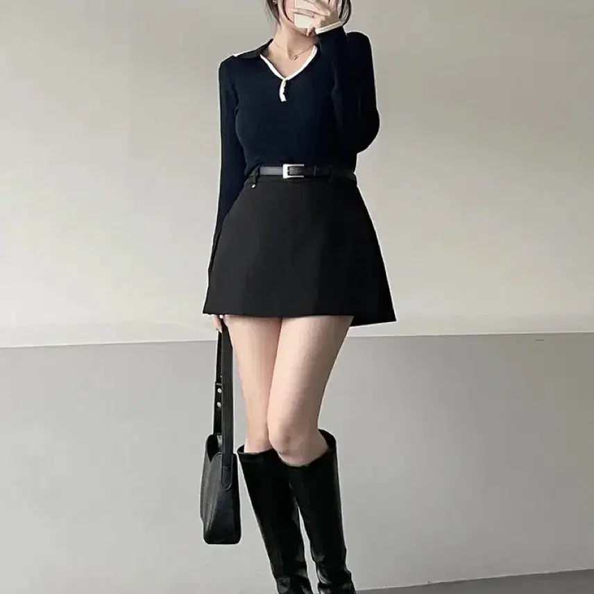 [BUNJANG] Belt Mini Skirt - Black, Gray S / 벨트 미니스커트 -블랙, 그레이S