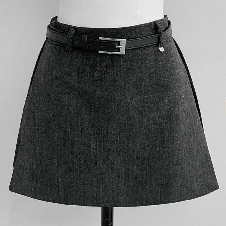 [BUNJANG] Belt Mini Skirt - Black, Gray S / 벨트 미니스커트 -블랙, 그레이S