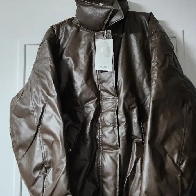 [BUNJANG] Leather Duck Down Padded Jacket / 브라운 레더 덕다운 패딩 점퍼 새상품