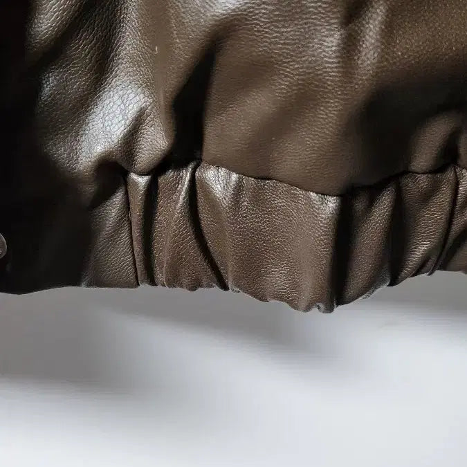 [BUNJANG] Leather Duck Down Padded Jacket / 브라운 레더 덕다운 패딩 점퍼 새상품