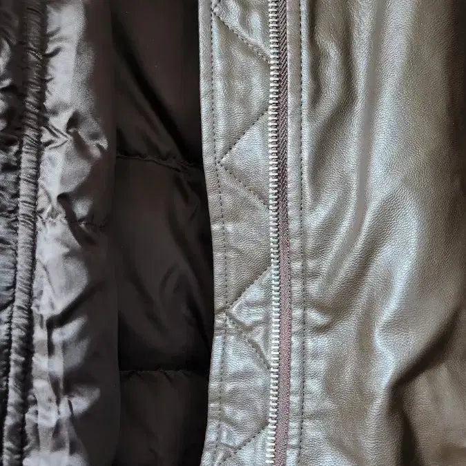 [BUNJANG] Leather Duck Down Padded Jacket / 브라운 레더 덕다운 패딩 점퍼 새상품