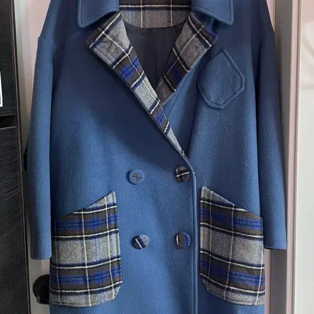 [BUNJANG] Designer Brand Blue Check Point Double Coat / 디자이너브랜드 블루 체크 포인트 더블 코트/55-77추천