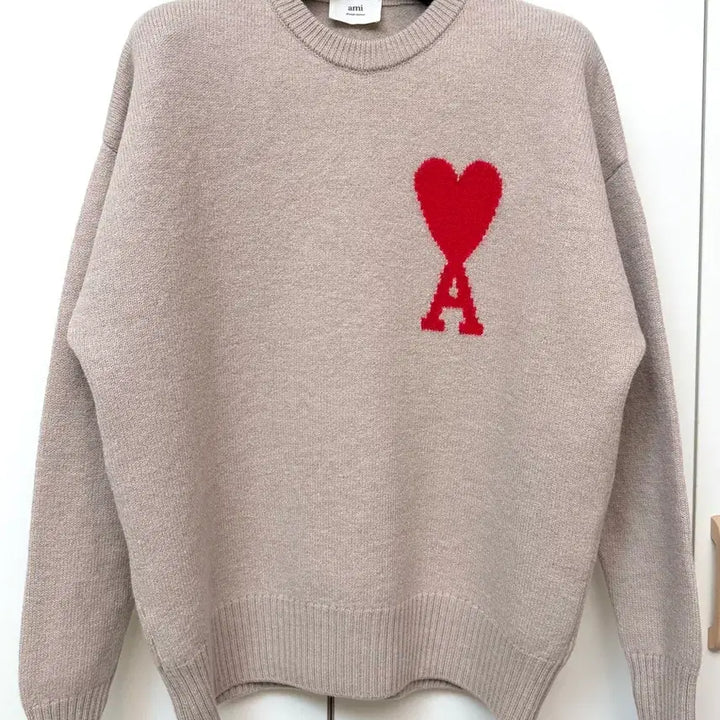 [BUNJANG] Ami Virgin Wool Big Heart Knit Beige L / 아미 버진울 빅하트 니트 베이지 L
