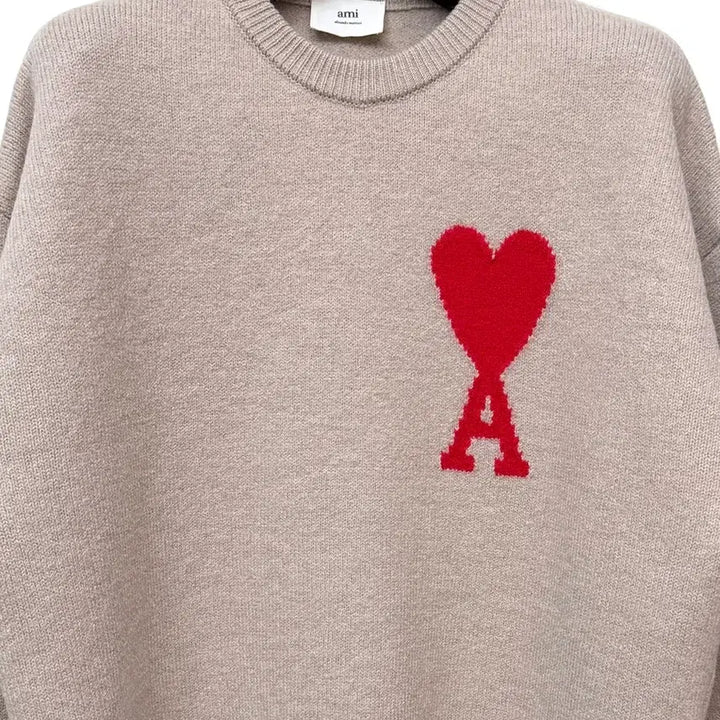[BUNJANG] Ami Virgin Wool Big Heart Knit Beige L / 아미 버진울 빅하트 니트 베이지 L