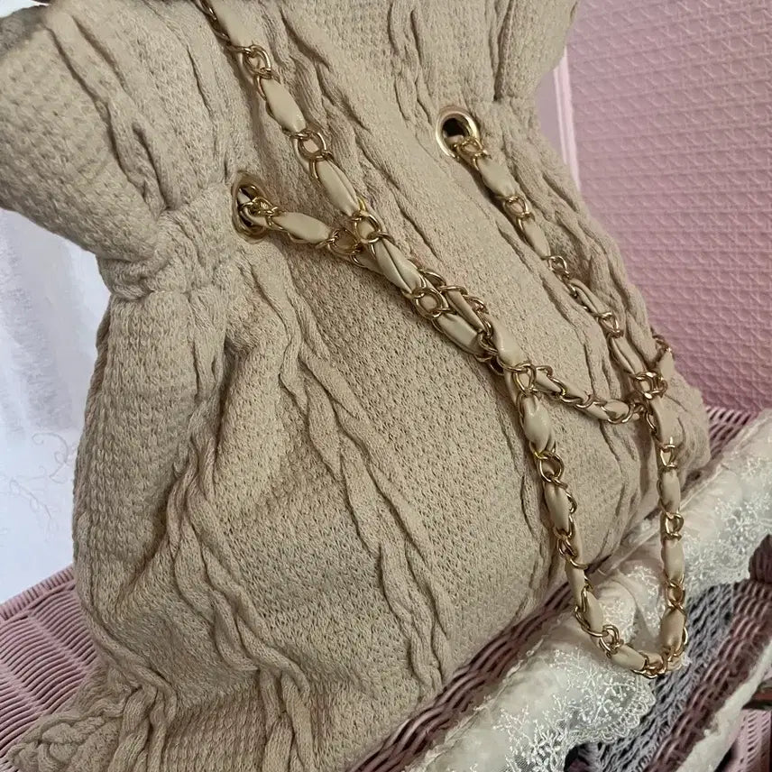 [BUNJANG] Knit Shirring Shoulder Bag with Chain / 니트 셔링 숄더백 체인백