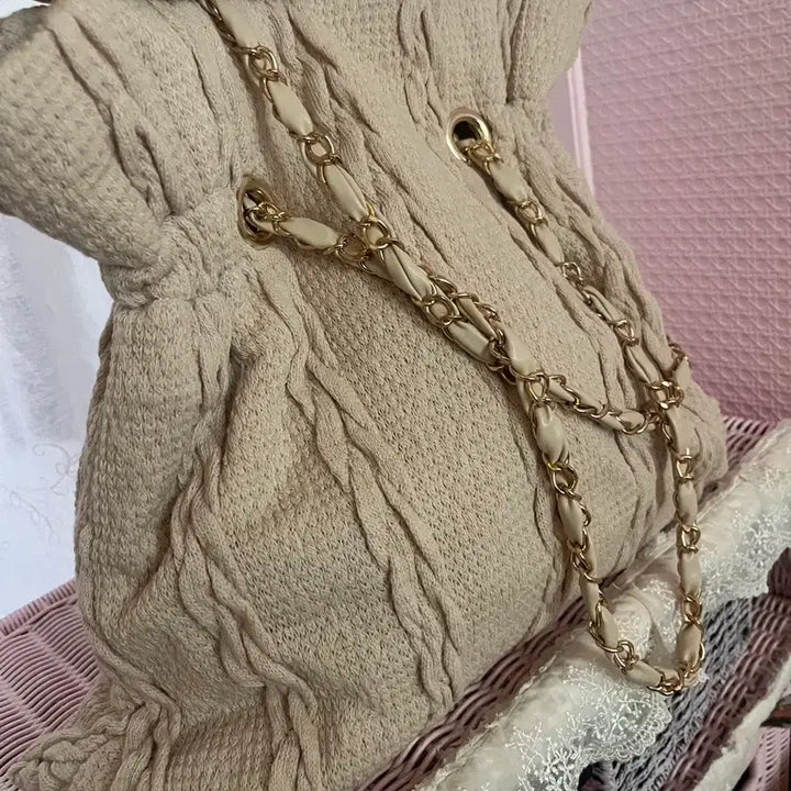 [BUNJANG] Knit Shirring Shoulder Bag with Chain / 니트 셔링 숄더백 체인백