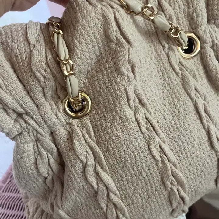 [BUNJANG] Knit Shirring Shoulder Bag with Chain / 니트 셔링 숄더백 체인백