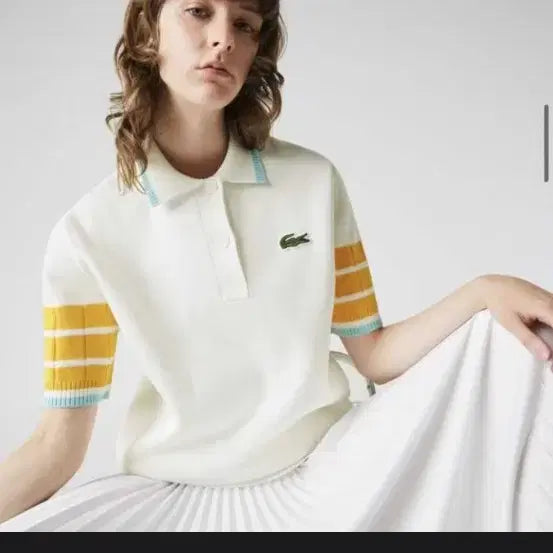 [BUNJANG] Lacoste White Knit Polo Shirt / 라코스테 화이트 반팔 니트 폴로티