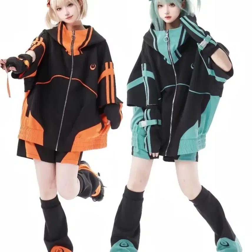 [BUNJANG] Cyberpunk Cosplay Costume Set / 서브컬처 사이버펑크 코스프레 의상+장갑+레그워머 세트(2컬러)