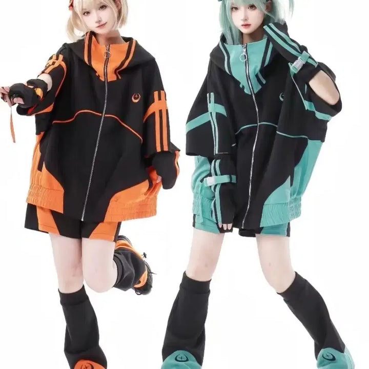 [BUNJANG] Cyberpunk Cosplay Costume Set / 서브컬처 사이버펑크 코스프레 의상+장갑+레그워머 세트(2컬러)