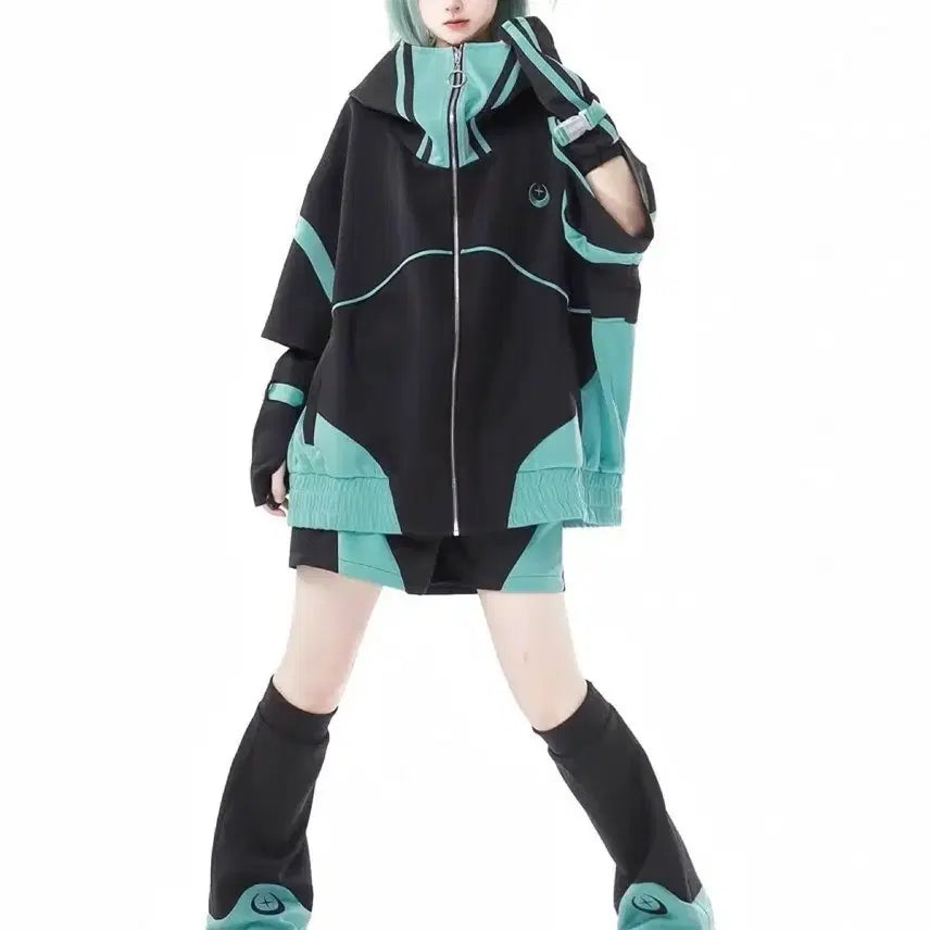 [BUNJANG] Cyberpunk Cosplay Costume Set / 서브컬처 사이버펑크 코스프레 의상+장갑+레그워머 세트(2컬러)