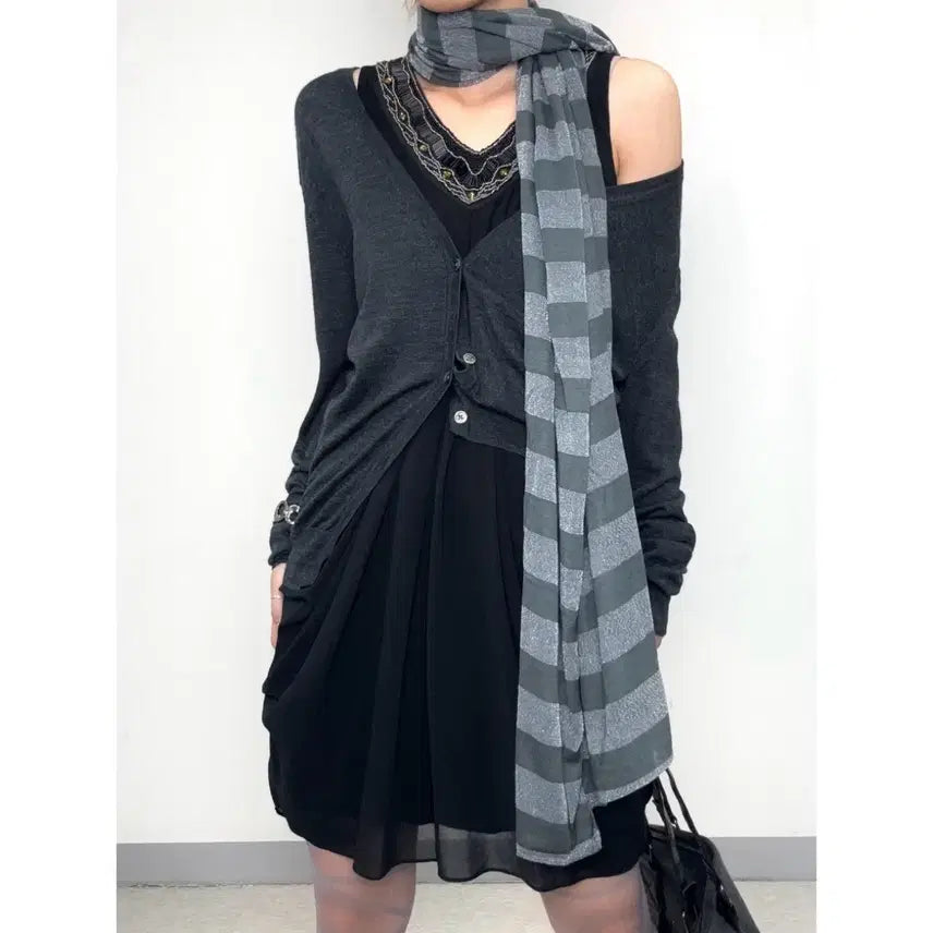 [BUNJANG] Vintage Striped Gray Scarf / 빈티지 스트라이프 그레이 스카프 머플러 목도리
