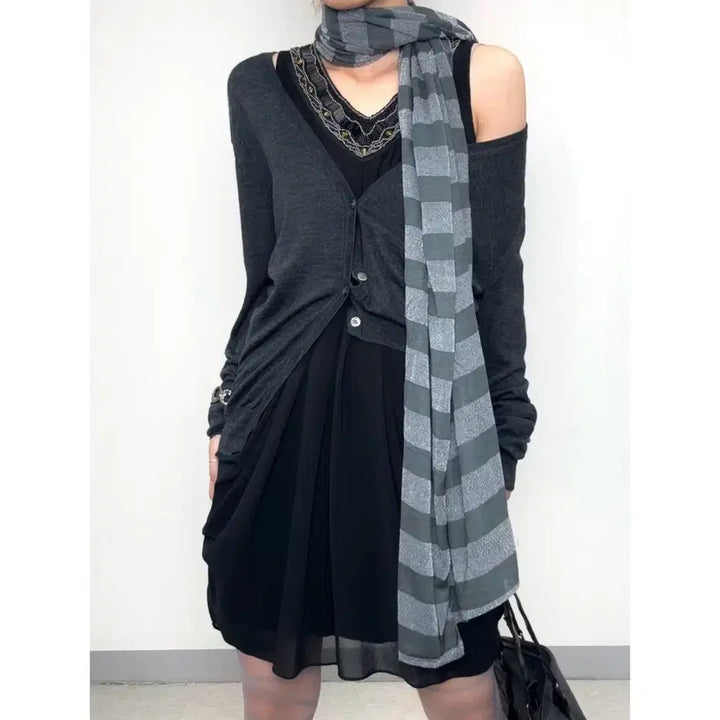 [BUNJANG] Vintage Striped Gray Scarf / 빈티지 스트라이프 그레이 스카프 머플러 목도리