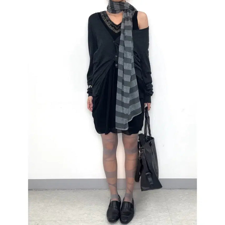 [BUNJANG] Vintage Striped Gray Scarf / 빈티지 스트라이프 그레이 스카프 머플러 목도리