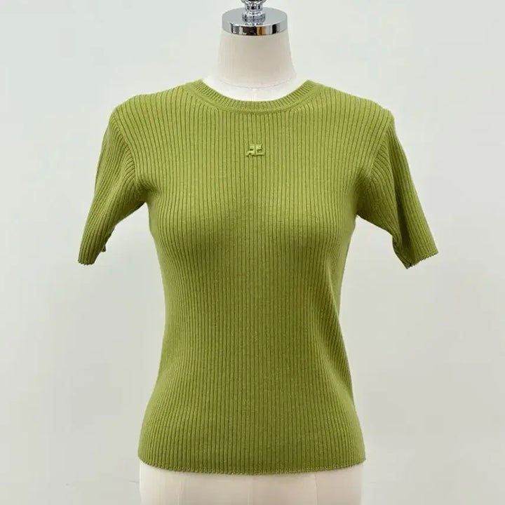 [BUNJANG] Courreges Olive Green Ribbed Wool Knit Top / courreges / 꾸레쥬 올리브그린 골지 울 반팔 니트