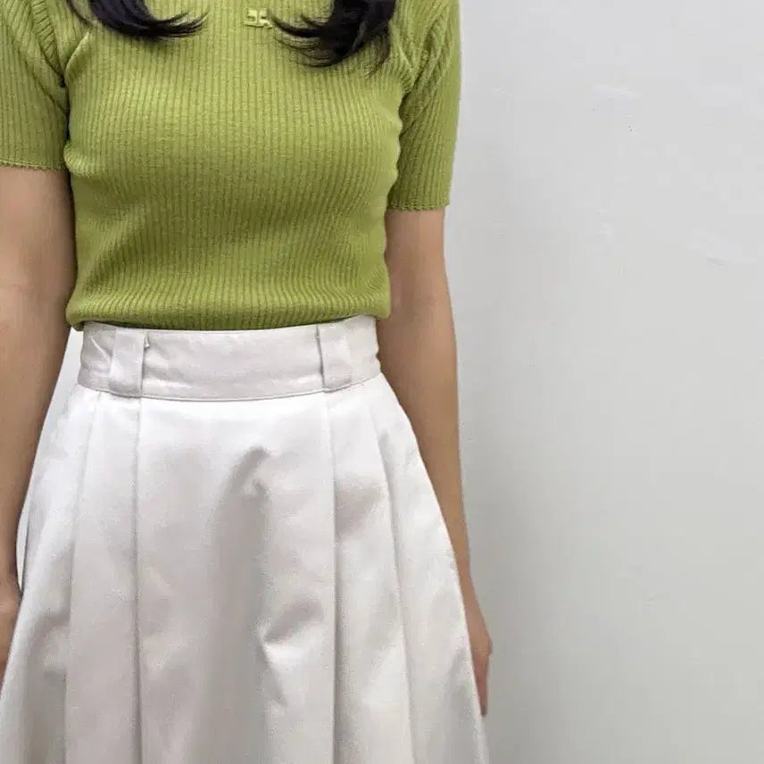 [BUNJANG] Courreges Olive Green Ribbed Wool Knit Top / courreges / 꾸레쥬 올리브그린 골지 울 반팔 니트