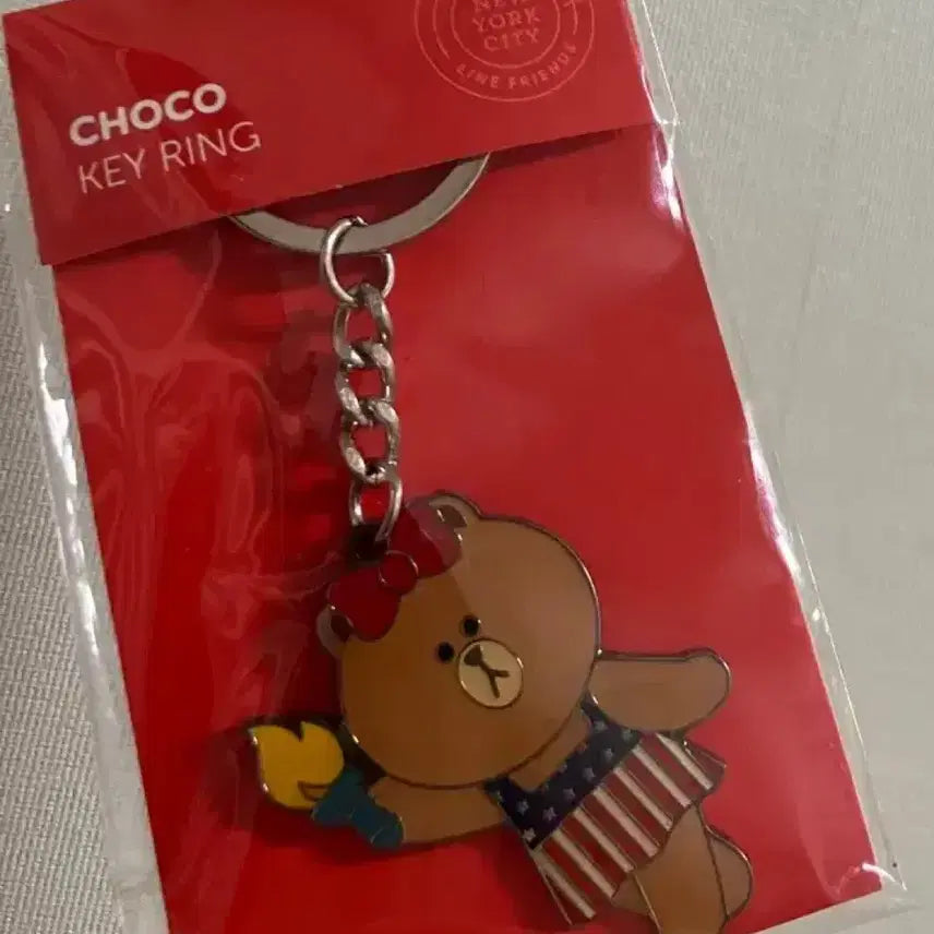 [BUNJANG] Line Friends Choco Metal US Flag Keyring / 라인프렌즈 초코 메탈 성조기 키링