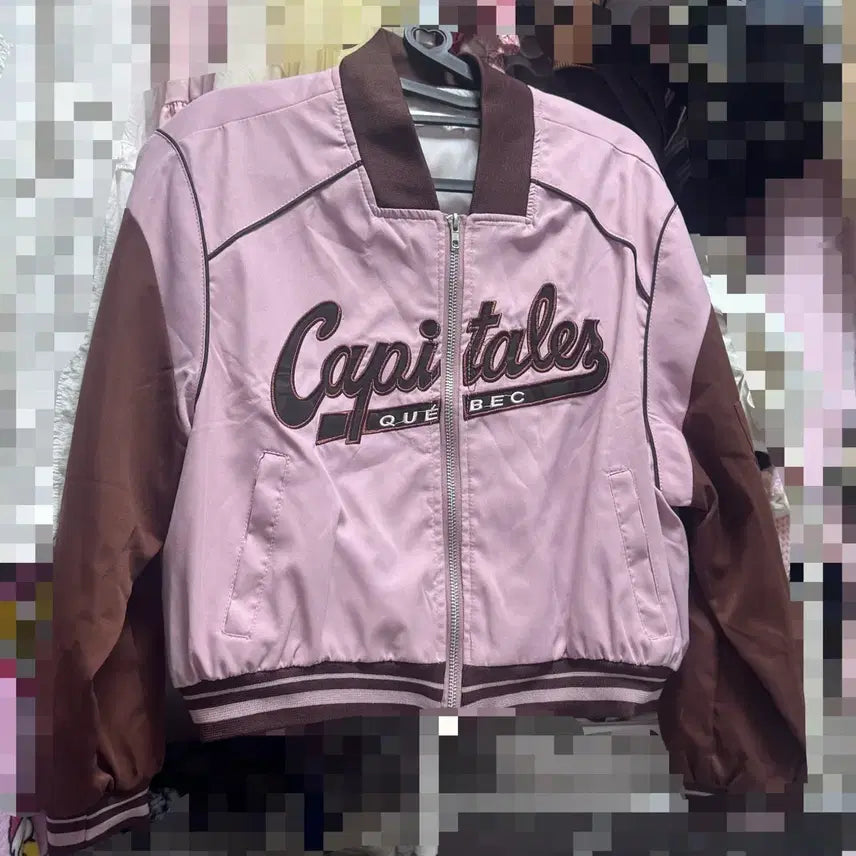[BUNJANG] Pink Color Block Baseball Jacket / 핑크색 배색 야구 점퍼