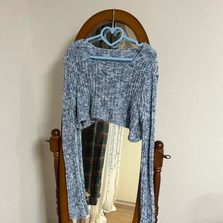 [BUNJANG] Vintage Blue Mix Crop Knit / 빈티지 블루 믹스 크롭 니트