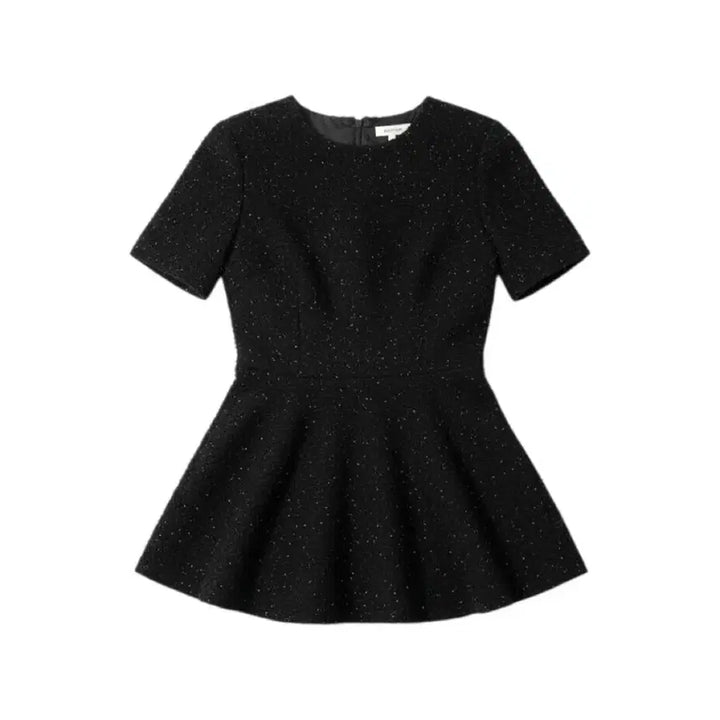 [BUNJANG] Pony Tail Tweed Flare Short Sleeve Top / [F/44] 포니테일 트위드 플레어 반팔 탑 블랙