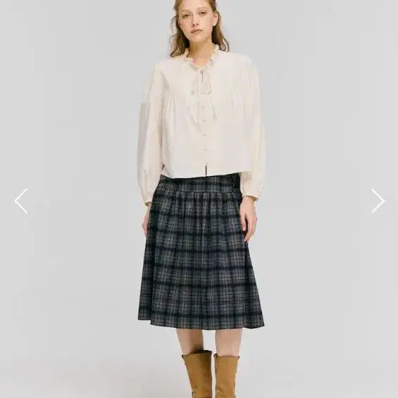 [BUNJANG] Depound Check Shirring Midi Skirt / 드파운드 체크 셔링 미디 스커트 미디움