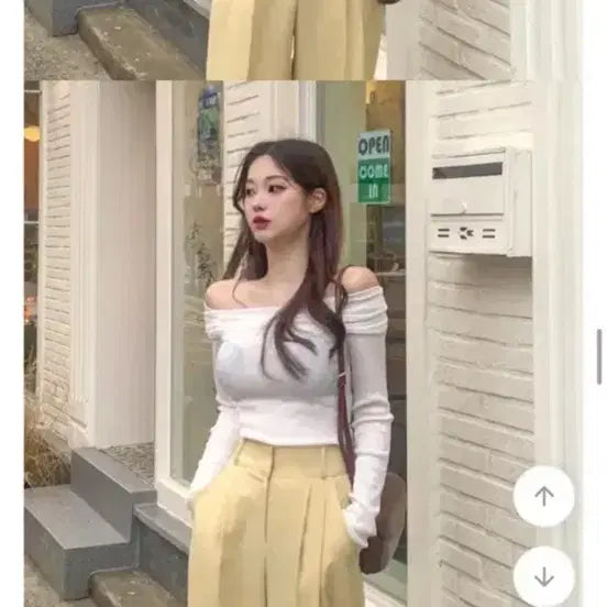 [BUNJANG] WANTB: All-in-one Off-shoulder Top and Wide Pants Bundle Set / 워너비뮤즈 오프숄더 골지+와이드 팬츠 일괄판매