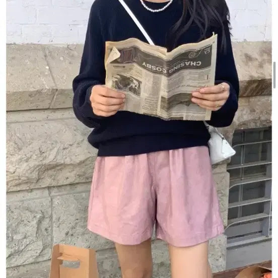 [BUNJANG] Uptownholic Pink Leather Shorts / 업타운홀릭 핑크 가죽 반바지