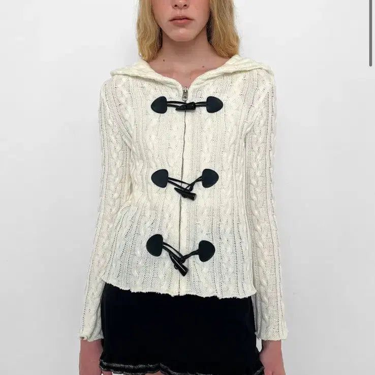 [BUNJANG] Pollysuem Cable Toggle Hoodie Knit Ivory / 폴리수엠 케이블 토글 떡볶이 후드 니트 아이보리