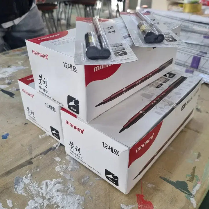 [BUNJANG] Monami Brush Pen Black 12 Set / 모나미 붓펜 수성 마킹펜 Black 12세트