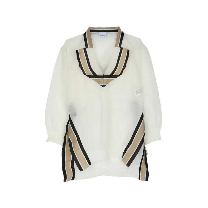 [BUNJANG] Burberry White Sheer Collar Knit Top / 버버리 화이트 시스루 카라니트