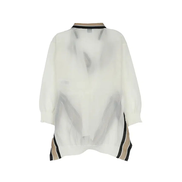 [BUNJANG] Burberry White Sheer Collar Knit Top / 버버리 화이트 시스루 카라니트