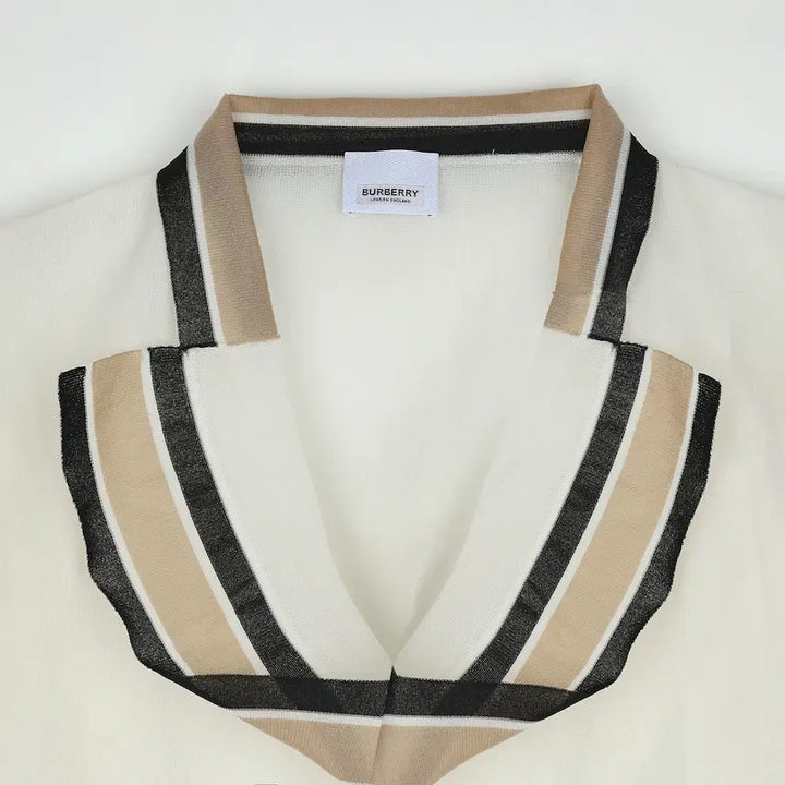 [BUNJANG] Burberry White Sheer Collar Knit Top / 버버리 화이트 시스루 카라니트