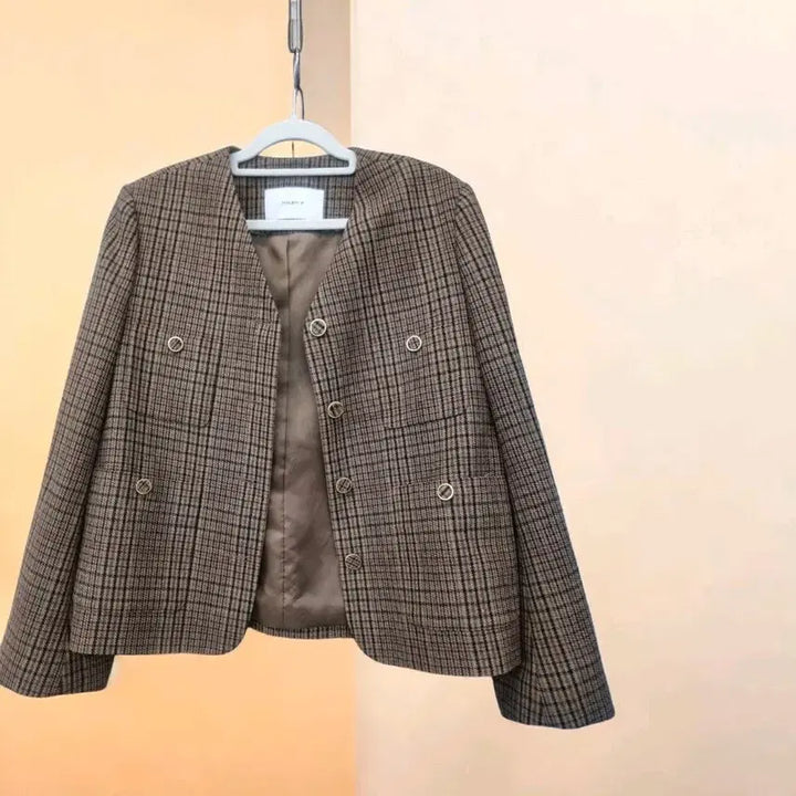 [BUNJANG] Nil By Pi Checkered Collarless Jacket 34 / 닐바이피 체크 노카라 자켓 34