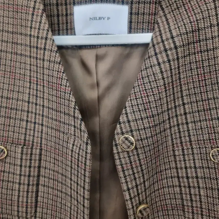 [BUNJANG] Nil By Pi Checkered Collarless Jacket 34 / 닐바이피 체크 노카라 자켓 34