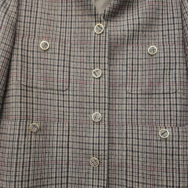 [BUNJANG] Nil By Pi Checkered Collarless Jacket 34 / 닐바이피 체크 노카라 자켓 34